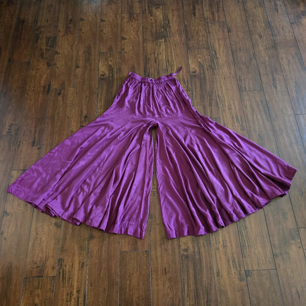 Embroidered 2 Piece Peplum Top n Palazzo Pant Gold Purple Party Wear Dress - Picture 12 of 14